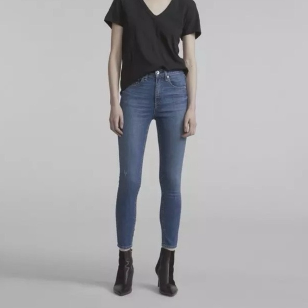 Rag & Bone • High Rise Ankle Skinny Jeans in Coated Worn
